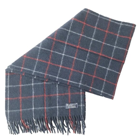 BURBERRY London Vintage Classic Nova Check Knit 100% Cashmere Black SCARF - Picture 1 of 7